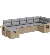 7-tlg. Garten-Sofagarnitur mit Kissen Beige Poly Rattan
