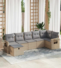 7-tlg. Garten-Sofagarnitur mit Kissen Beige Poly Rattan