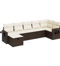 7-tlg. Garten-Sofagarnitur mit Kissen Braun Poly Rattan