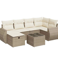 7-tlg. Garten-Sofagarnitur mit Kissen Beige Poly Rattan