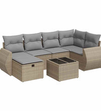 7-tlg. Garten-Sofagarnitur mit Kissen Beige Poly Rattan