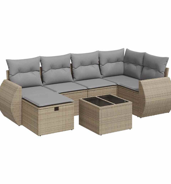 7-tlg. Garten-Sofagarnitur mit Kissen Beige Poly Rattan