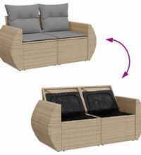 7-tlg. Garten-Sofagarnitur mit Kissen Beige Poly Rattan