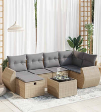 7-tlg. Garten-Sofagarnitur mit Kissen Beige Poly Rattan