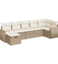 7-tlg. Garten-Sofagarnitur mit Kissen Beige Poly Rattan