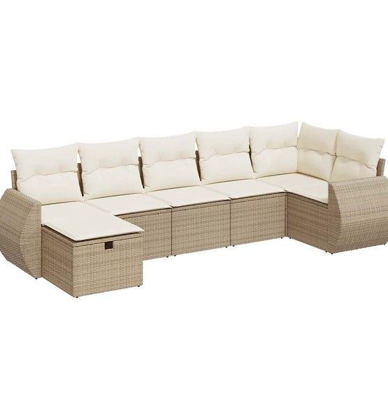 7-tlg. Garten-Sofagarnitur mit Kissen Beige Poly Rattan