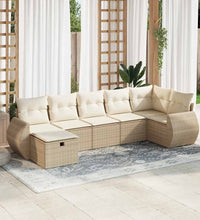 7-tlg. Garten-Sofagarnitur mit Kissen Beige Poly Rattan