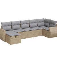 7-tlg. Garten-Sofagarnitur mit Kissen Beige Poly Rattan