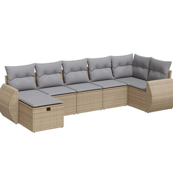 7-tlg. Garten-Sofagarnitur mit Kissen Beige Poly Rattan