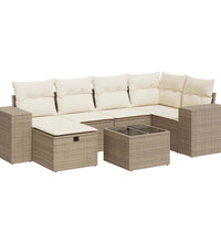7-tlg. Garten-Sofagarnitur mit Kissen Beige Poly Rattan