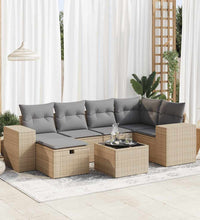 7-tlg. Garten-Sofagarnitur mit Kissen Beige Poly Rattan