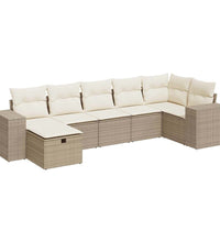 7-tlg. Garten-Sofagarnitur mit Kissen Beige Poly Rattan