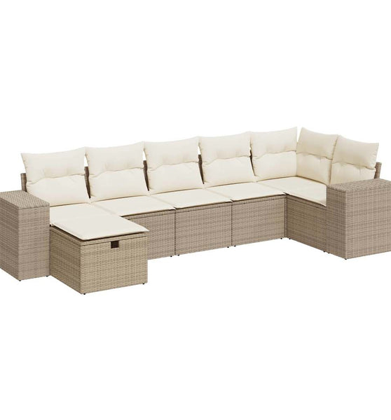 7-tlg. Garten-Sofagarnitur mit Kissen Beige Poly Rattan