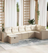 7-tlg. Garten-Sofagarnitur mit Kissen Beige Poly Rattan