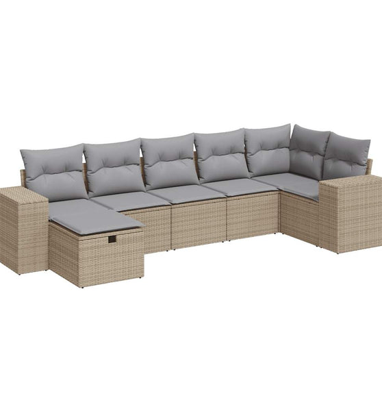 7-tlg. Garten-Sofagarnitur mit Kissen Beige Poly Rattan