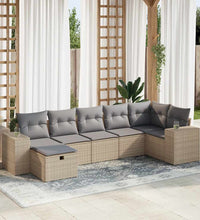 7-tlg. Garten-Sofagarnitur mit Kissen Beige Poly Rattan