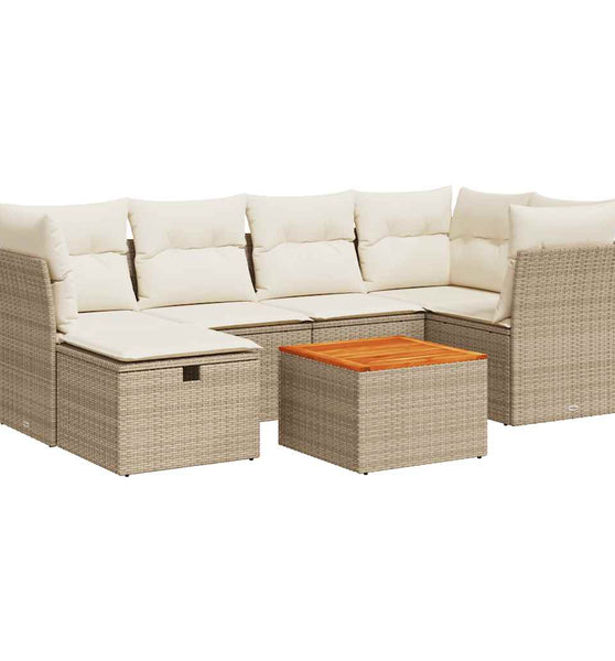 7-tlg. Garten-Sofagarnitur mit Kissen Beige Poly Rattan