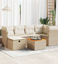 7-tlg. Garten-Sofagarnitur mit Kissen Beige Poly Rattan