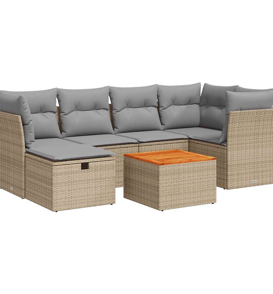 7-tlg. Garten-Sofagarnitur mit Kissen Beige Poly Rattan