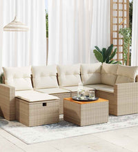 7-tlg. Garten-Sofagarnitur mit Kissen Beige Poly Rattan