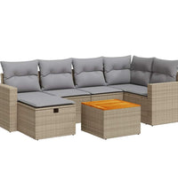 7-tlg. Garten-Sofagarnitur mit Kissen Beige Poly Rattan