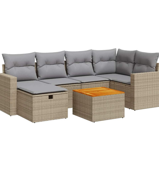 7-tlg. Garten-Sofagarnitur mit Kissen Beige Poly Rattan