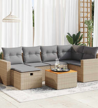 7-tlg. Garten-Sofagarnitur mit Kissen Beige Poly Rattan