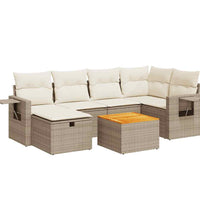 7-tlg. Garten-Sofagarnitur mit Kissen Beige Poly Rattan