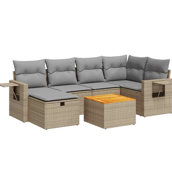 7-tlg. Garten-Sofagarnitur mit Kissen Beige Poly Rattan