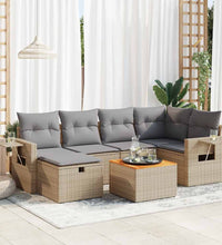 7-tlg. Garten-Sofagarnitur mit Kissen Beige Poly Rattan