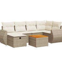 7-tlg. Garten-Sofagarnitur mit Kissen Beige Poly Rattan