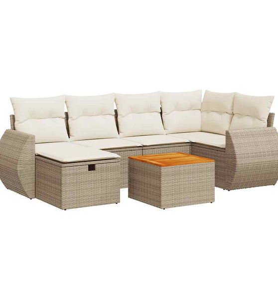 7-tlg. Garten-Sofagarnitur mit Kissen Beige Poly Rattan