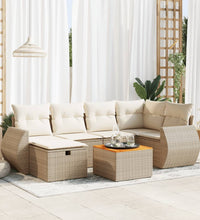 7-tlg. Garten-Sofagarnitur mit Kissen Beige Poly Rattan