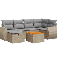 7-tlg. Garten-Sofagarnitur mit Kissen Beige Poly Rattan