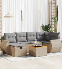 7-tlg. Garten-Sofagarnitur mit Kissen Beige Poly Rattan