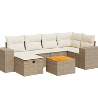 7-tlg. Garten-Sofagarnitur mit Kissen Beige Poly Rattan