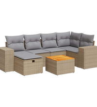 7-tlg. Garten-Sofagarnitur mit Kissen Beige Poly Rattan