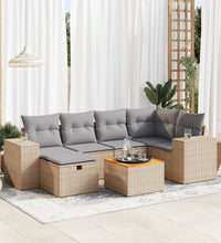 7-tlg. Garten-Sofagarnitur mit Kissen Beige Poly Rattan