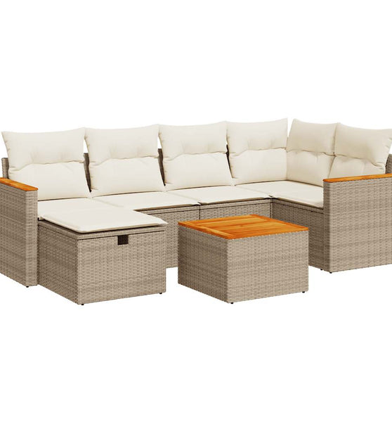 7-tlg. Garten-Sofagarnitur mit Kissen Beige Poly Rattan