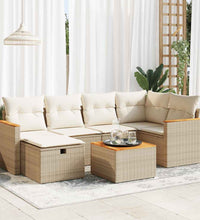 7-tlg. Garten-Sofagarnitur mit Kissen Beige Poly Rattan
