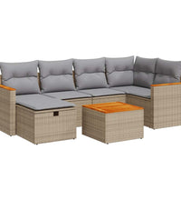 7-tlg. Garten-Sofagarnitur mit Kissen Beige Poly Rattan