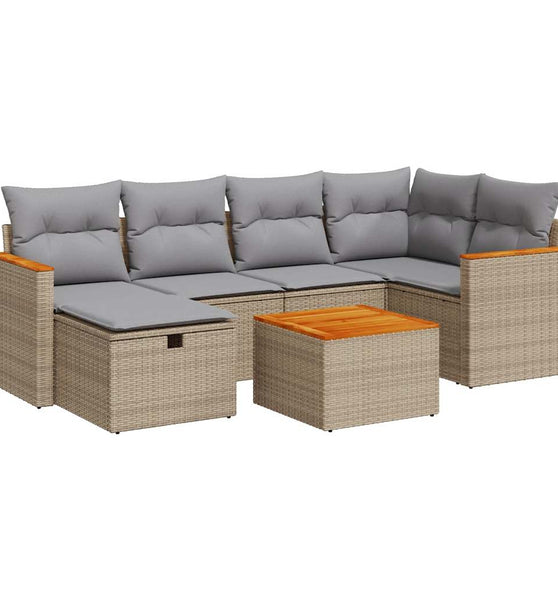 7-tlg. Garten-Sofagarnitur mit Kissen Beige Poly Rattan