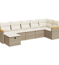 7-tlg. Garten-Sofagarnitur mit Kissen Beige Poly Rattan