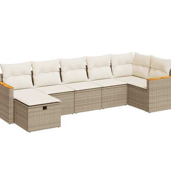 7-tlg. Garten-Sofagarnitur mit Kissen Beige Poly Rattan
