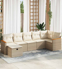7-tlg. Garten-Sofagarnitur mit Kissen Beige Poly Rattan