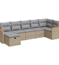 7-tlg. Garten-Sofagarnitur mit Kissen Beige Poly Rattan