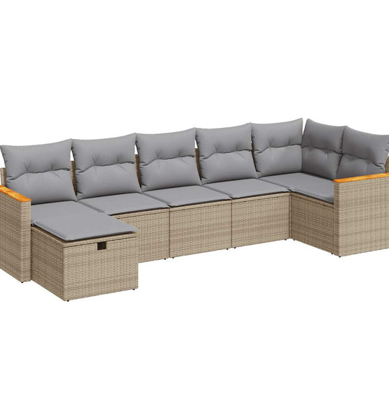 7-tlg. Garten-Sofagarnitur mit Kissen Beige Poly Rattan