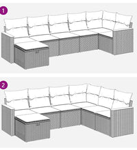 7-tlg. Garten-Sofagarnitur mit Kissen Beige Poly Rattan