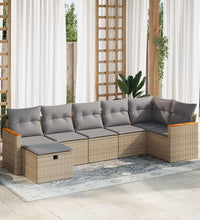 7-tlg. Garten-Sofagarnitur mit Kissen Beige Poly Rattan