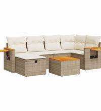 7-tlg. Garten-Sofagarnitur mit Kissen Beige Poly Rattan